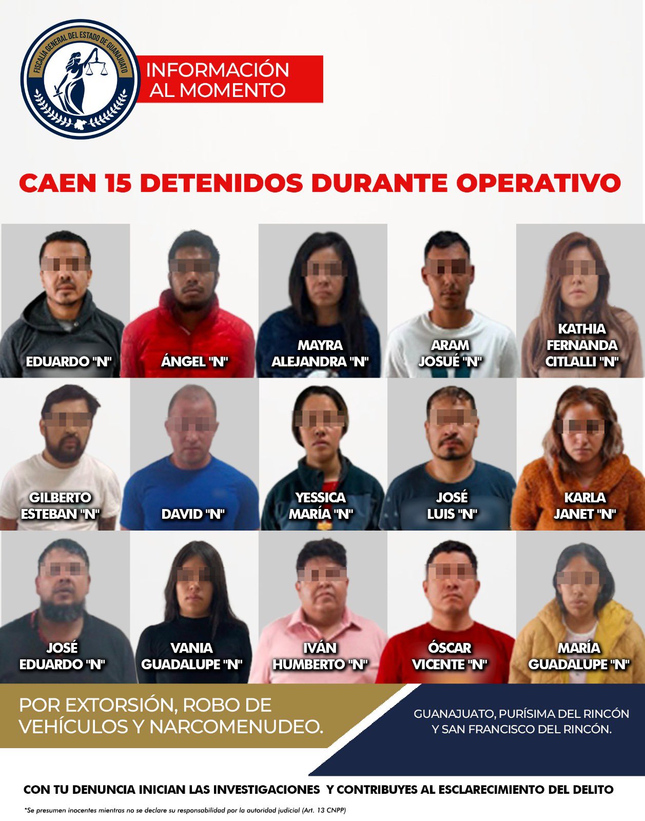 Desarticulan células delictivas en Guanajuato y Pueblos del Rincón: 15 detenidos y fuerte aseguramiento