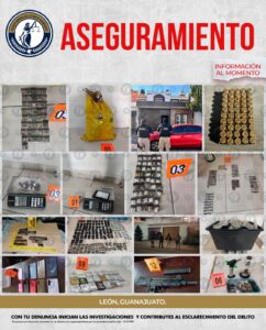 Fiscalía de Guanajuato asegura armas, drogas y detiene a seis personas tras cateos en León