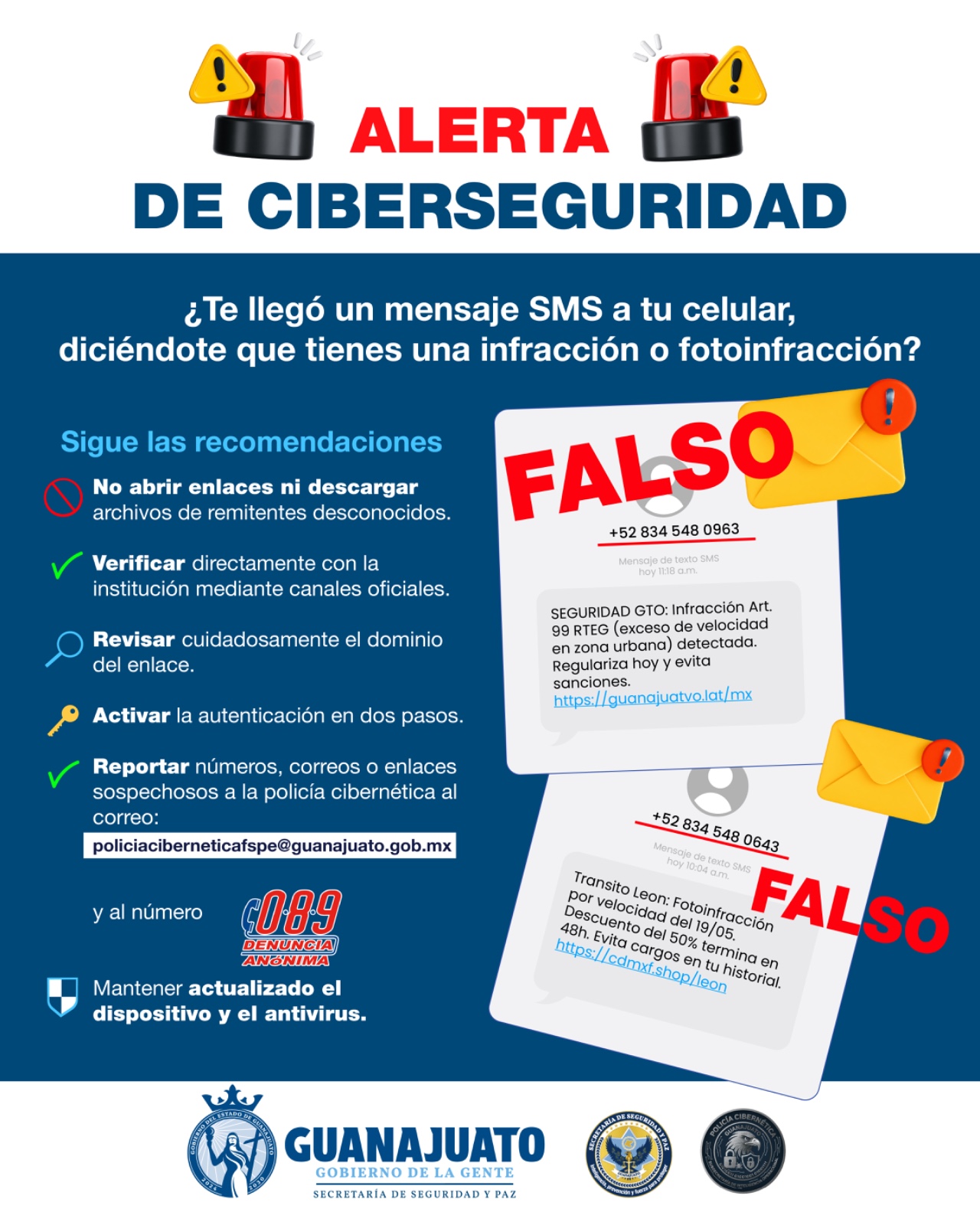 Alertan por mensajes falsos de fotomultas en Guanajuato; piden no abrir enlaces