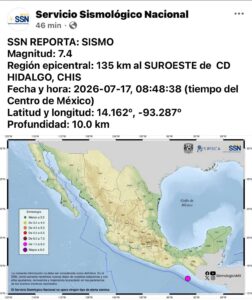 Sismo de 7.4 en Chiapas sacude Tabasco y activa protocolos de emergencia